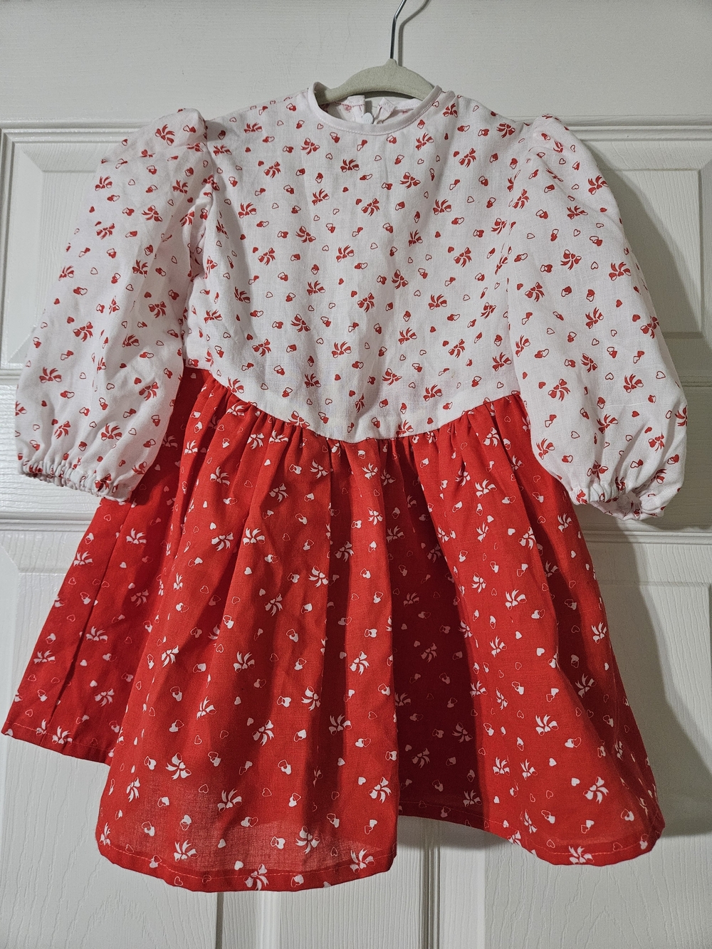 Kids Red and White Puff-Sleeve Dress